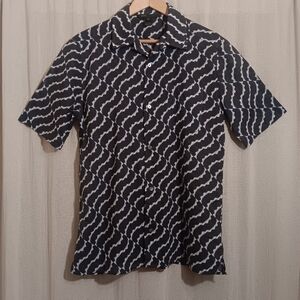 MARC JACOBS Blue Geometrical Printed Shoet Sleeve Butto. Up Casual Shirt SZ M